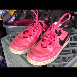 NIKE Girls Pink Black High Top First Flight Shoes